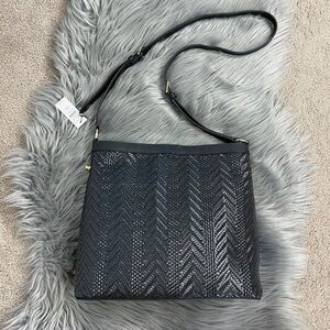 New Talbots Woven Convertible Shoulder Crossbody Bag in Black